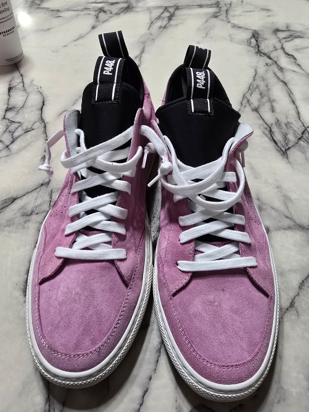 P448 Men’s Pink Suede Low-Top Sneakers with White Laces